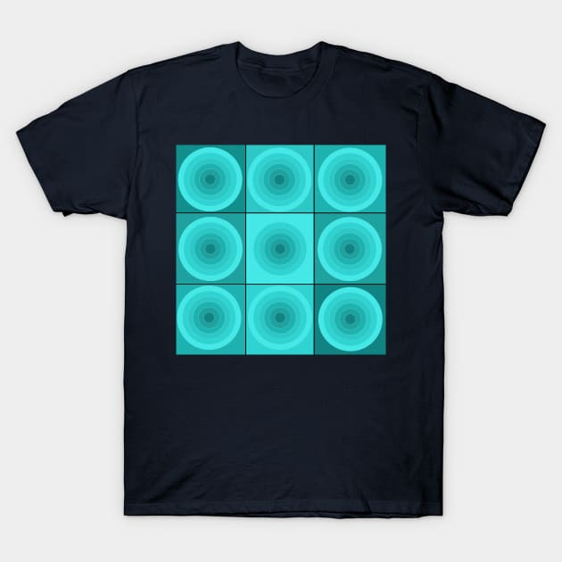 Aqua Geometric Circles and Squares T-Shirt by VazMas Design